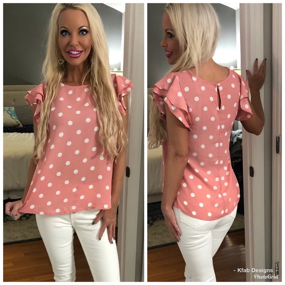 🥰LAST 1! So Cute!! Pink Polka Dot Ruffle Top! - Picture 2 of 2